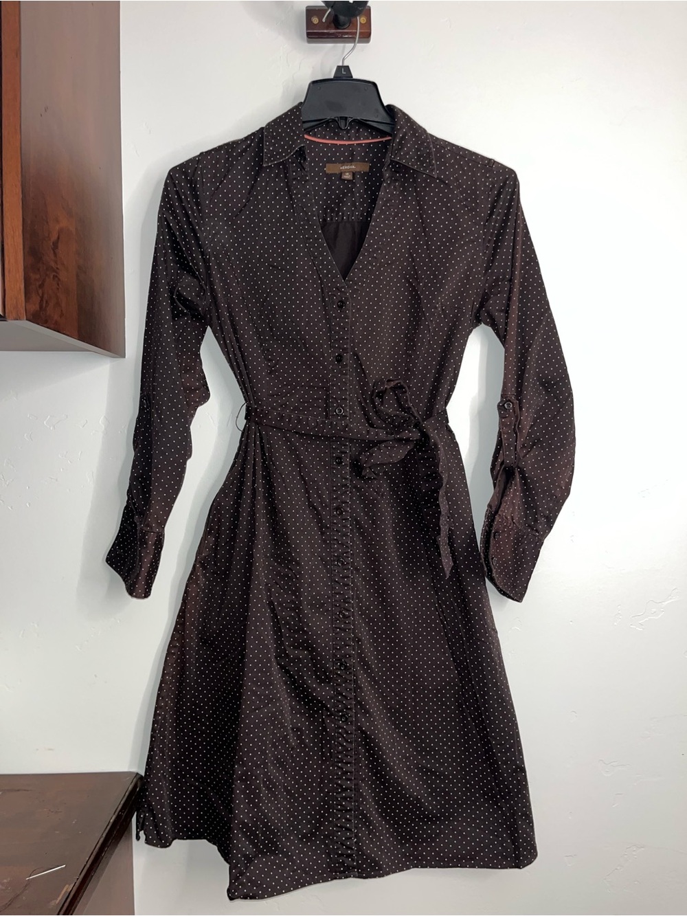 Classic Brown Polka Dot Shirt Dress